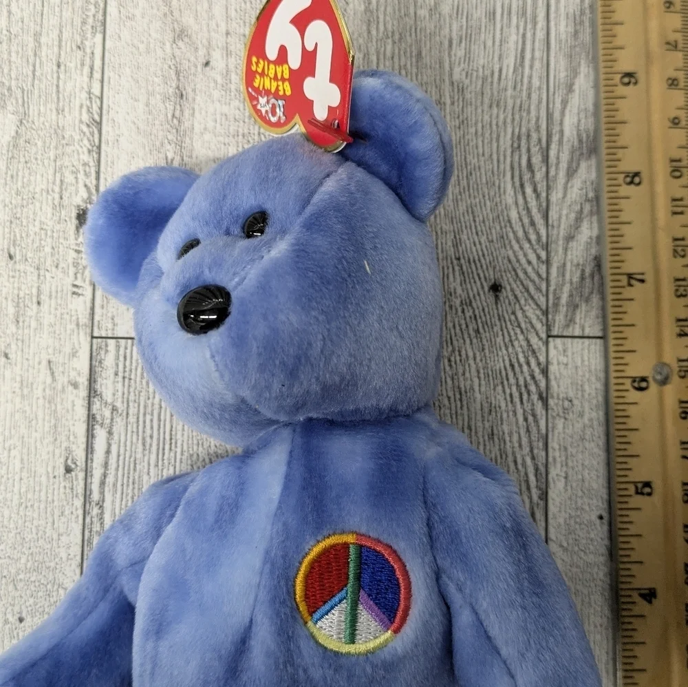 Ty Light Blue Peace Bear Plush